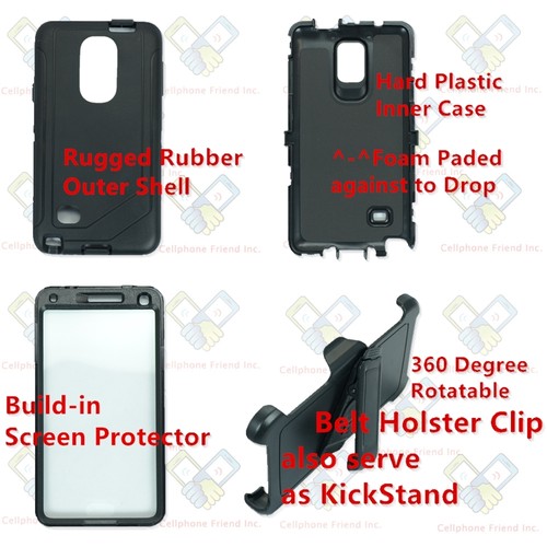 For NEW Samsung Galaxy Note 4 Defender Case Cover w/Clip&Screen Black White - Picture 7 of 7