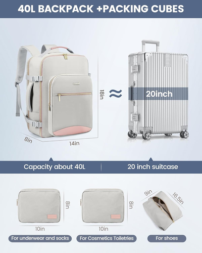 LOVEVOOK Handgepäck Reiserucksack, 40L wasserdicht groß 17 Zoll Laptop Gepäck Da - Bild 7 von 11