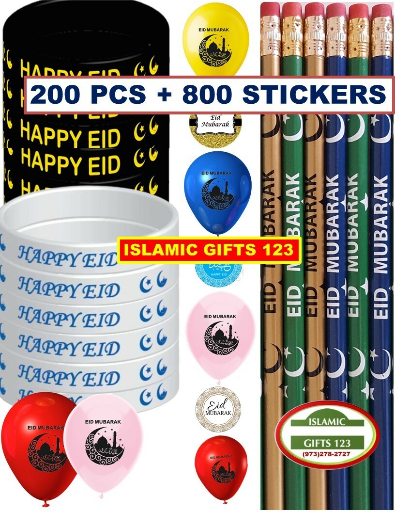 Eid Pencils + Wristband + Eid Balloon 200+800 EID Stickers Eid Gifts For Kids-image