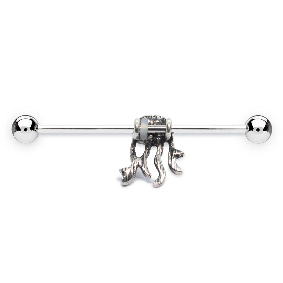 Pierce2GO Chapado en Plata Medusa Colgante Industrial Barra Acentuada con Azul Foto 3 de 4