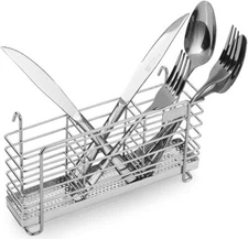 Sturdy 304 Stainless Steel Utensil Drying Rack Basket Holder with Hooks 3 Divide