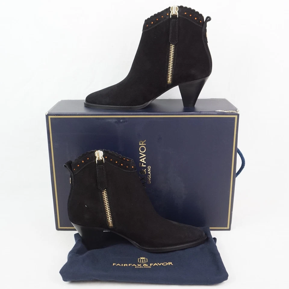 Fairfax & Favor Regina Ankle Boot in Black Suede | Size US 7/EU 38 | REGANHE-SU