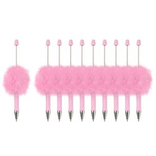 10Pcs Fluffy Beadable Pens, Plastic Bead Pen for DIY Beads, Candy Pink