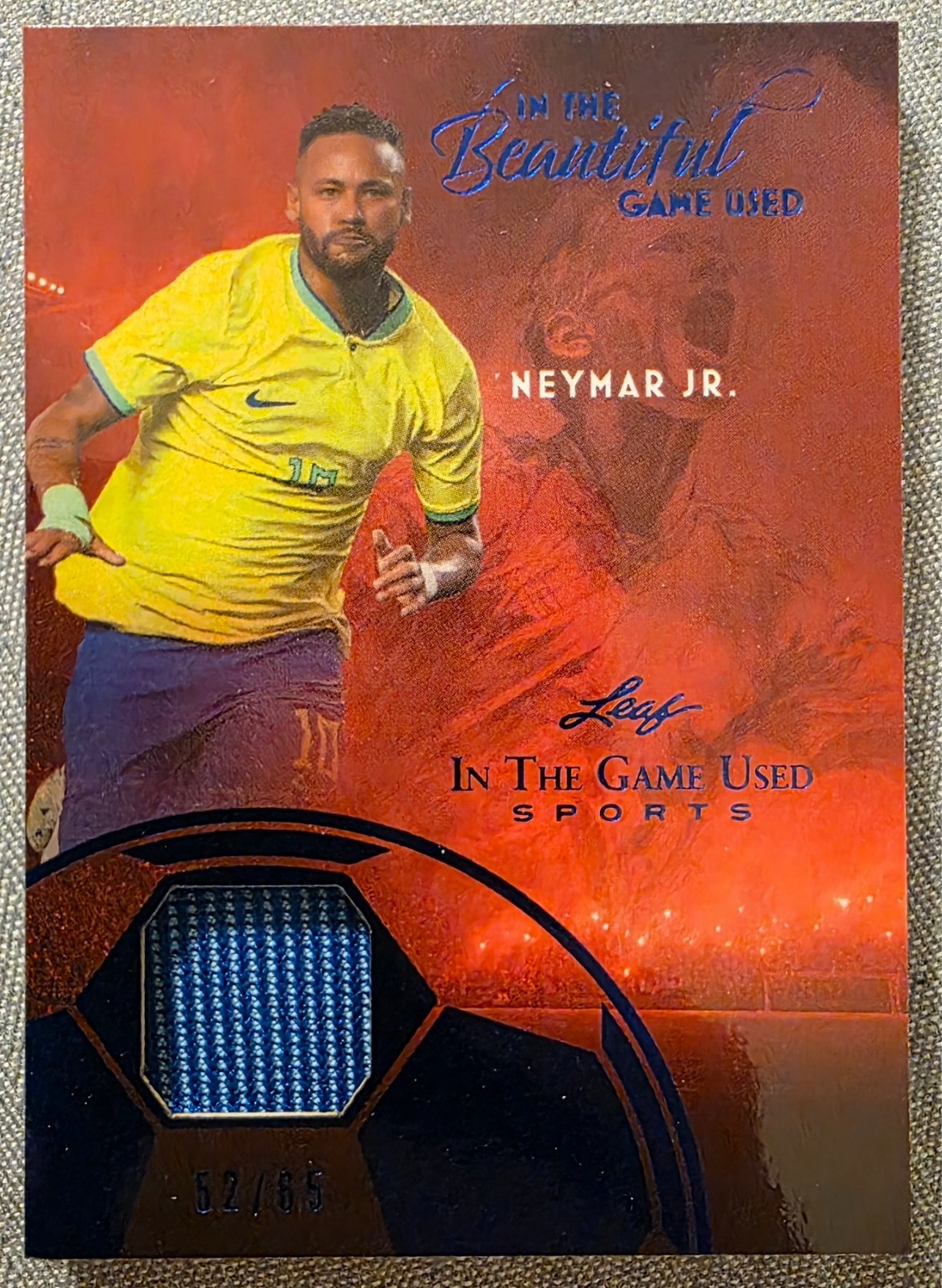 NEYMAR JR. 2025 LEAF IN THE BEAUTIFUL GAME USED SPORTS PATCH BLUE HOLO /65