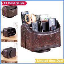 PU Leather Remote Control Holder 360 Rotatable Desk Organizer 5 Compartments