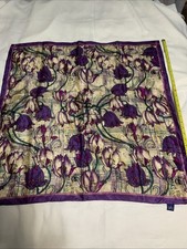Honey 100 SILK Scarf 30"x30 Purple Florals Made in Japan, Luxury, Classy Glam