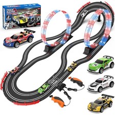 2-in-1 Slot Car Race Track Set with 4 High-Speed Cars, Electric Track, Dual R...