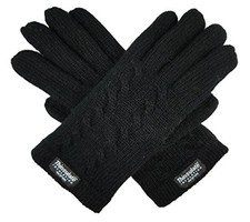 Ladie's Pure Wool Knit Gloves with Thinsulate Lining and Cable Small Black