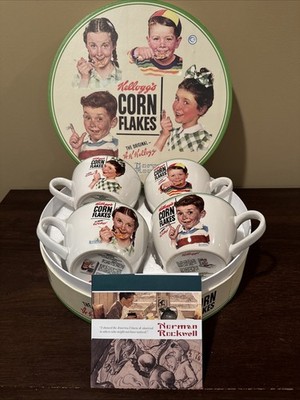Kellogg's Corn Flakes Oversized Cups / Cereal Bowls Norman Rockwell Set of 4