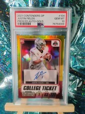 2021 Contenders Justin Fields Rookie Auto College Ticket #'d 09/10 Prem Ed Gold