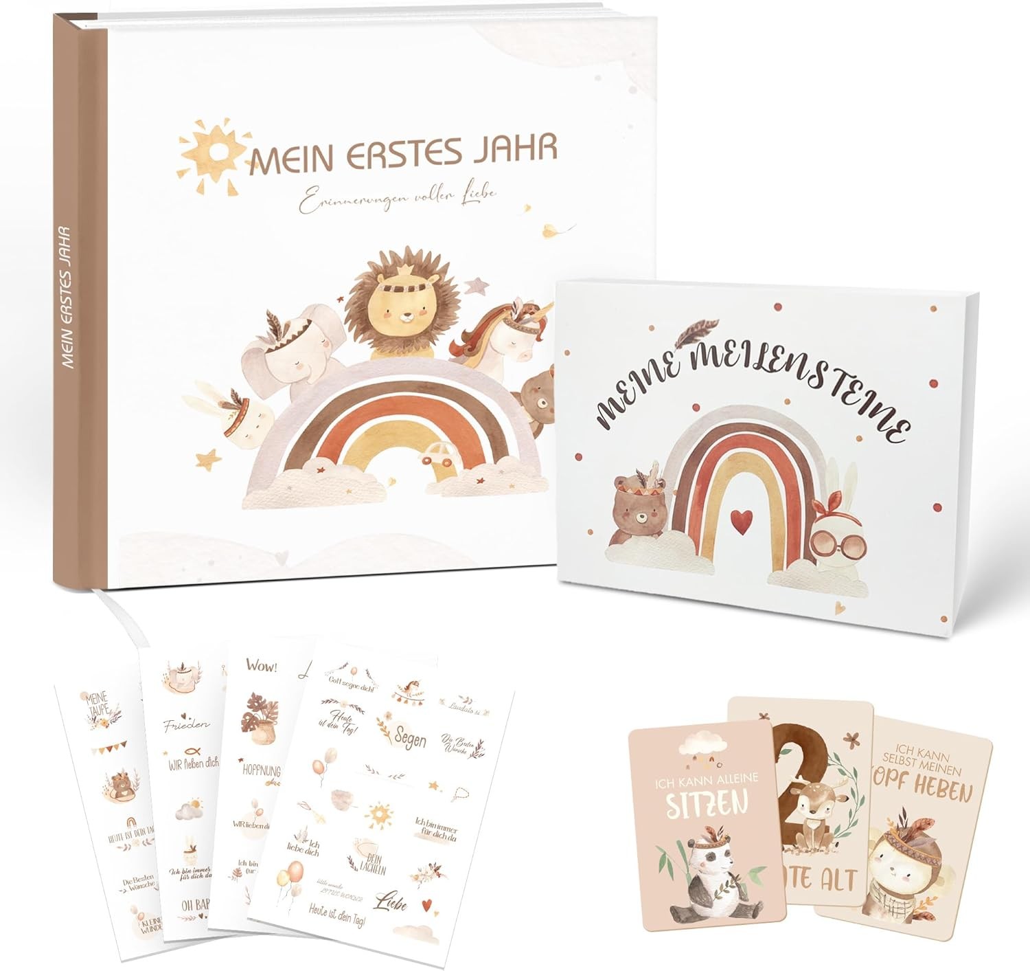 Baby Erinnerungsbuch Mein erstes Jahr – 84 Seiten, 50 Meilensteinkarten, Boho
