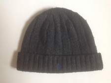 POLO Ralph Lauren Beanie Toddler One Size Dark Gray w/ Blue Logo WOOL Clean VGC