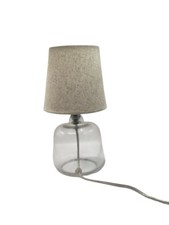 Glass Table Lamp Natural Fabric Shade Bedside Lamp E14 Modern Clear Base Light