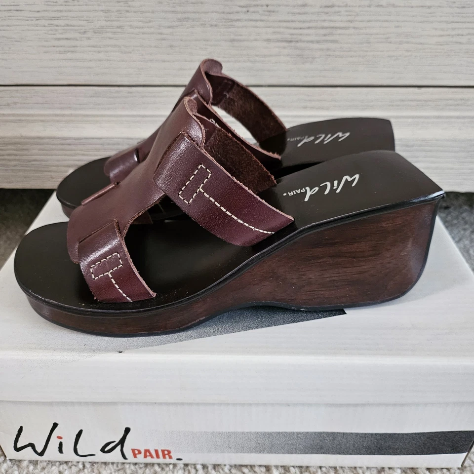 Wild Pair Brown Leather 3" Block Heel Jordan Clog Sandals Size 7 90s Y2k - Image 3 of 4