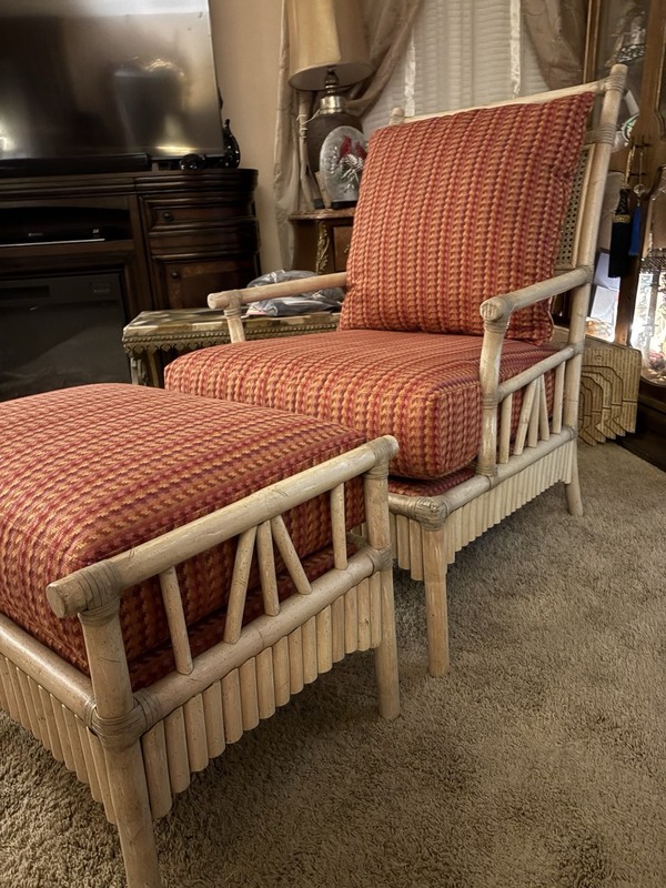 Ficks Reed Split Reed Rattan Wicker Chair W/ Ottoman MidCentury MCM Lounge