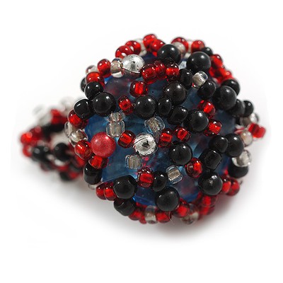 20mm D/Glass and Acrylic Bead Button-shaped Flex Ring (Black/Red/Transparent) -