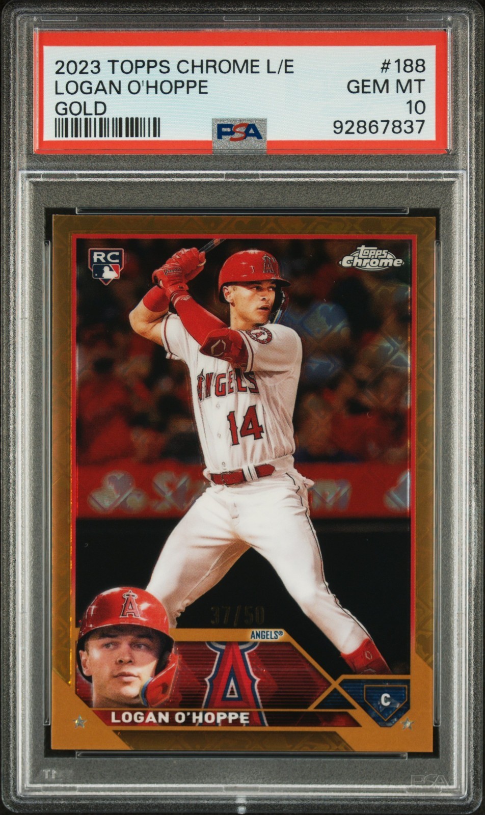 2023 TOPPS CHROME LOGOFRACTOR EDITION #188 LOGAN O'HOPPE GOLD /50 PSA 10