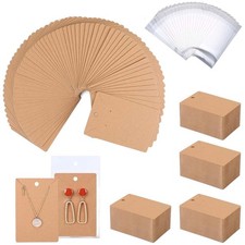 Earring Display Cards with Necklace Holder Kraft Paper Jewelry Case 200 Pk