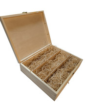 Holzkiste für 3 Flaschen Wein mit Holzwolle! Ideal als Geschenk zu jedem Anlass!