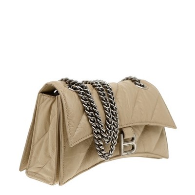 BALENCIAGA ショルダーバッグ ネイビー/ベージュ Balenciaga Crush Small Chain Shoulder Bag Quilted Beige Leather
