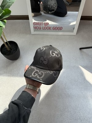 GUCCI ジャンボGG ブラック キャップ Gucci Jumbo GG Baseball Cap Monogram Hat Black Size M 58cm | eBay