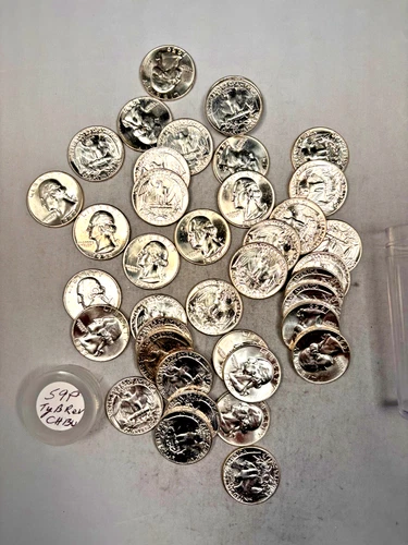 1959P WASHINGTON QUARTER 90% SILVER CH. BU BRILL UNC 40 COIN ROLL TYPE B REVERSE