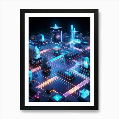 Digital Network Of Futuristic Tech Gerahmtes Wandbild Poster Leinwanddruck Bild