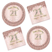 40 PCS 21st Birthday Plates Napkins Rose Gold Girls Party Supplies Tableware