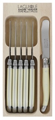 Laguiole Andre Verdier Set of 6 Stainless Steel Butter Knives with Ivory...