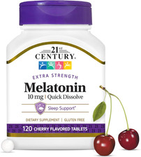 21St Century, Melatonin Quick Dissolve Tablets 10 Mg, White, Cherry, 120 Count