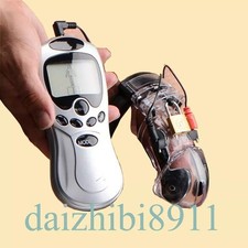 Red Electro BDSM Shock Male Chastity Device Bondage Cuff E-stim Ring Lock Cage 1