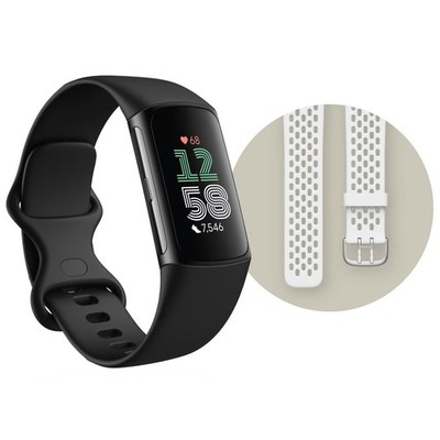 Fitbit Charge 6 Black Adv Fitness Health Tracker Small-Bonus White Band New Open