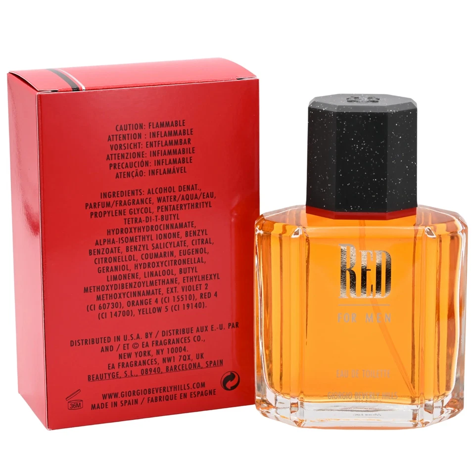 RED por Giorgio Beverly Hills 3.3/3.4 OZ EDT para hombres nuevo en CAJA Foto 3 de 4