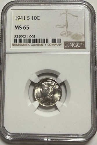 1941-S Mercury Dime - NGC MS65 - Free Shipping
