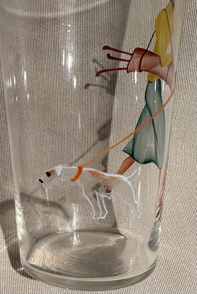 "Vaso transparente pintado a mano dama mujer golfista con perro terrier 5-1/2"" T" Foto 4 de 4