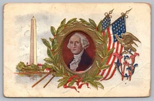 c1910 Antique Embossed Patriotic George Washington Postcard Eagle Flags Monument