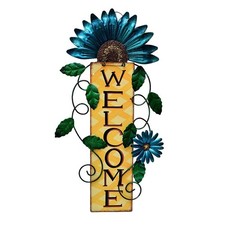 Metal Welcome Sign for Front Door - Decorative Flower Hanging Plaque Spring W...