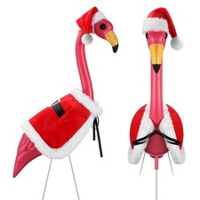 Christmas Flamingo Outfits Flamingos Yard Ornaments Santa Claus Flamingos Cos...