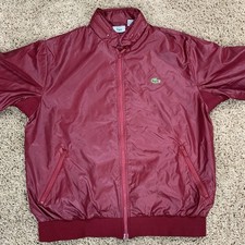 VTG Izod Lacoste Bomber Jacket Burgundy Red Sz Large Windbreaker Hooded Packable
