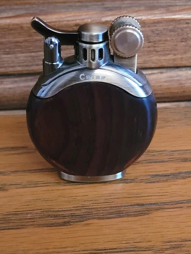 Chief Lighter Brass Silver Woodgrain Design with Fidget Wheel