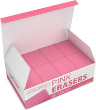 Pink Erasers, 60 Count, Latex Free Eraser for Kids, Square Eraser, Erasers Bulk