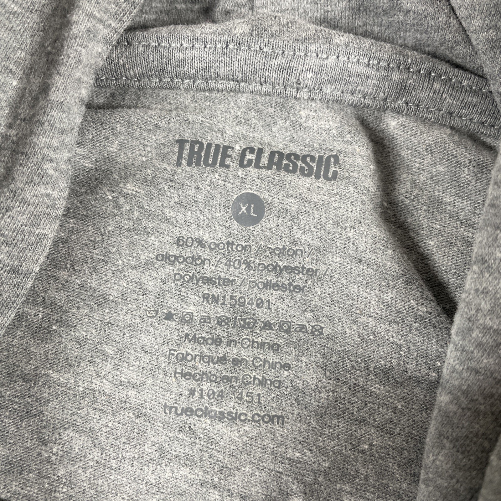 True Classic Hoodie Mens Extra Large Pullover Minimalist Cotton Blend Gray