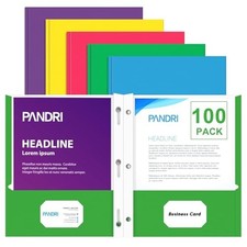 Two Pocket Folders, 100 Pack Two Pocket Folders with Prongs, Light Color