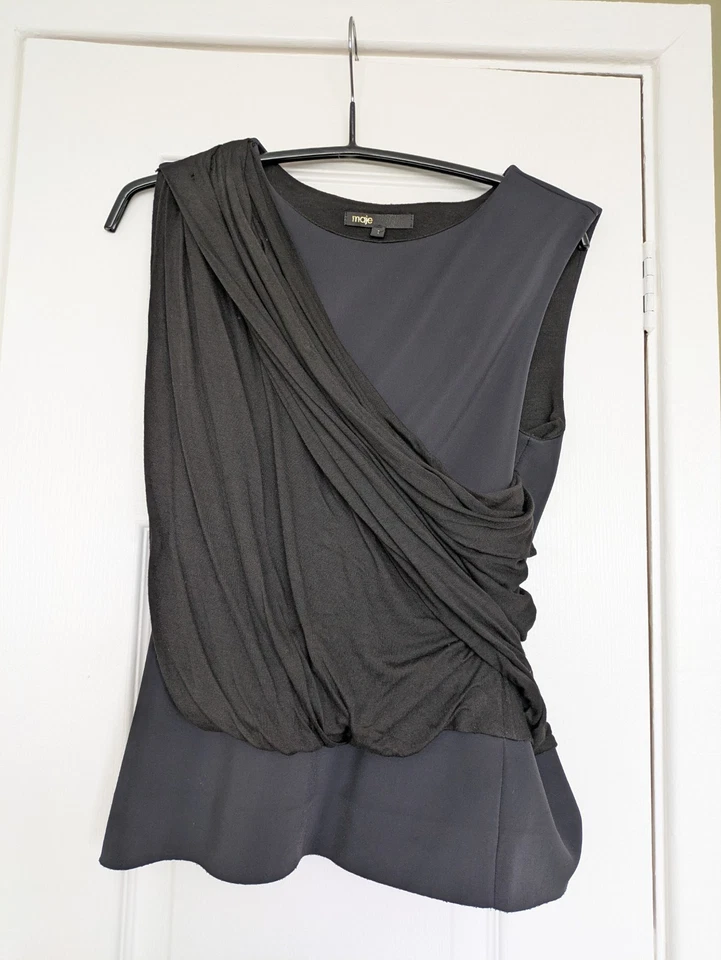 Maje Women's Drape Black Tank Top Size 1 Black with Side Zip - Size 1 UK S - Image 2 of 4