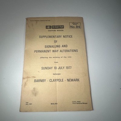 British Rail Signaling Notice No.94 1977 Barnby Claypole Newark Map