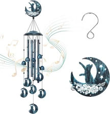 LESES Wind Chimes, Cat Memorial Chime for Outside Lover Gifts Blue 