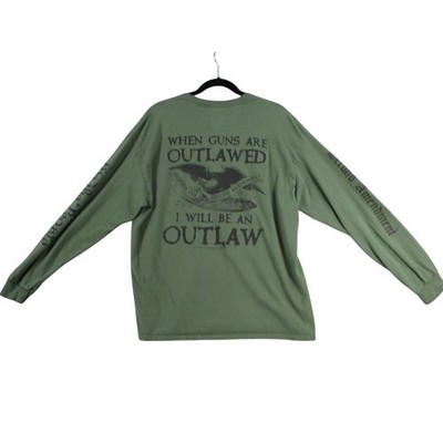 Second Amendment Militia Mens XL Long Sleeve Graphic T-Shirt Green Outlaw Eagle