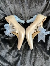 John Fluevog Vintage Celestial Communication Estella, Gold/Blue Heels, Size 7.5
