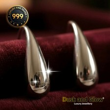 Luxury Teardrop Drop Earrings Pure S999 Fine Silver Womens Ladies Girls Gift UK