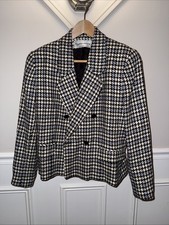 Evan-Picone Blazer Womens 10 Houndstooth Black, Blue Cream Union Made Is USA